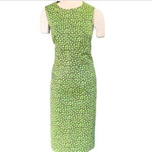 Cynthia Howie Sleeveless Sheath Dress Sz 14 Green & Black Circle Print #25H